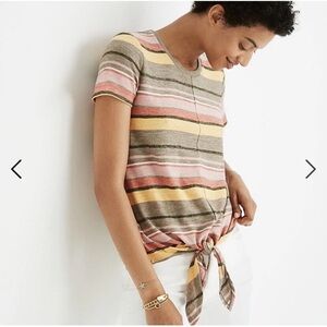 Madewell Texture & Thread Tie Front Top Kieran Stripes Women’s XS Retro